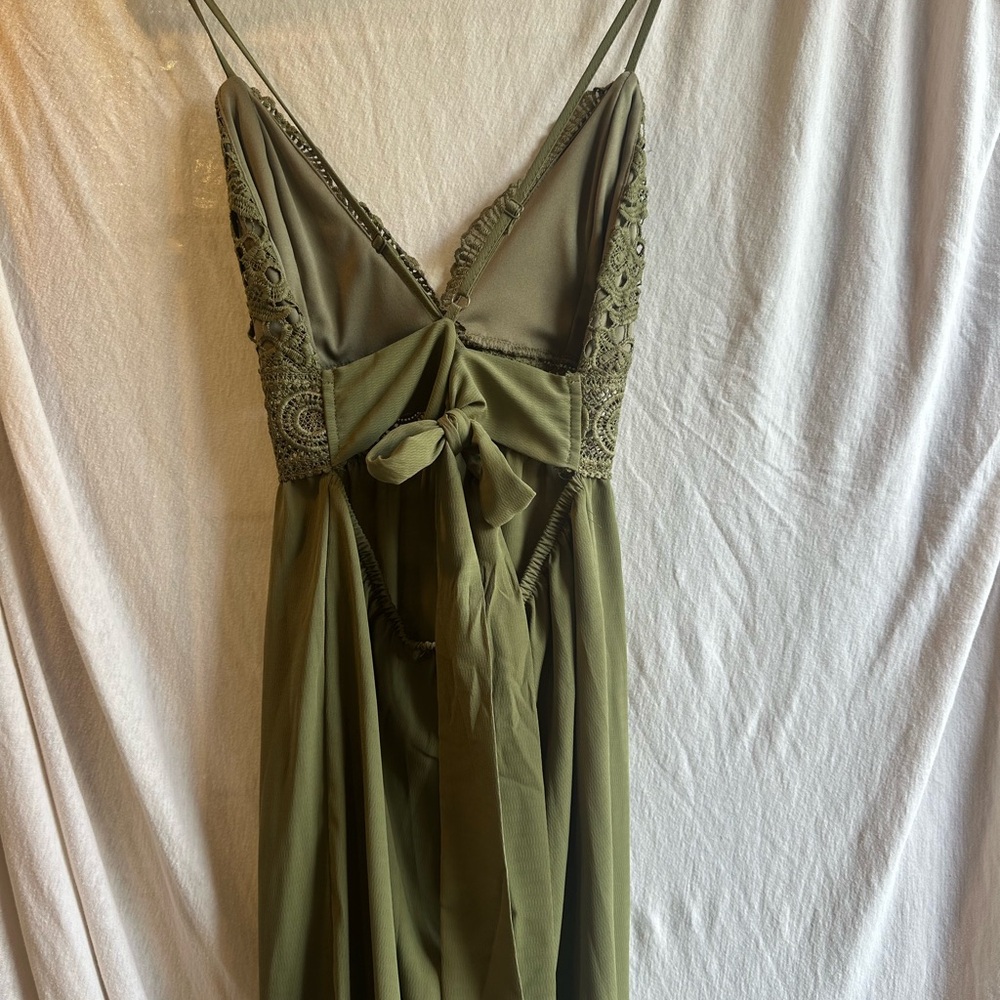 Jolashes Olive Green Crochet Lace Wide-Leg Jumpsuit – Size Small - Picture 4 of 5